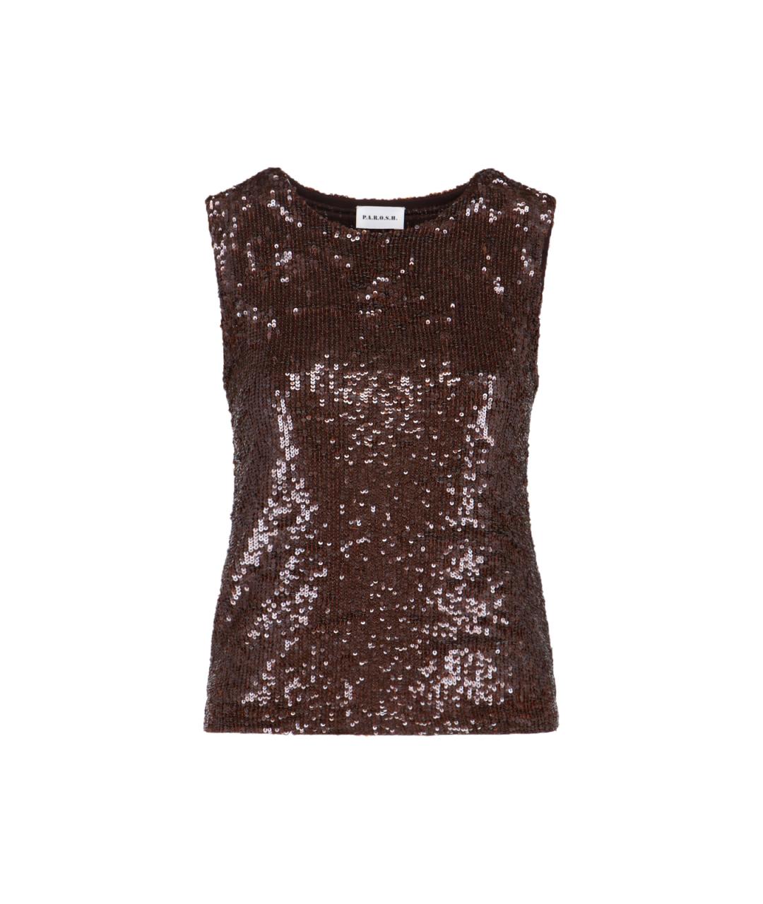 P.A.R.O.S.H. Коричневая полиамидовая майка, фото 1