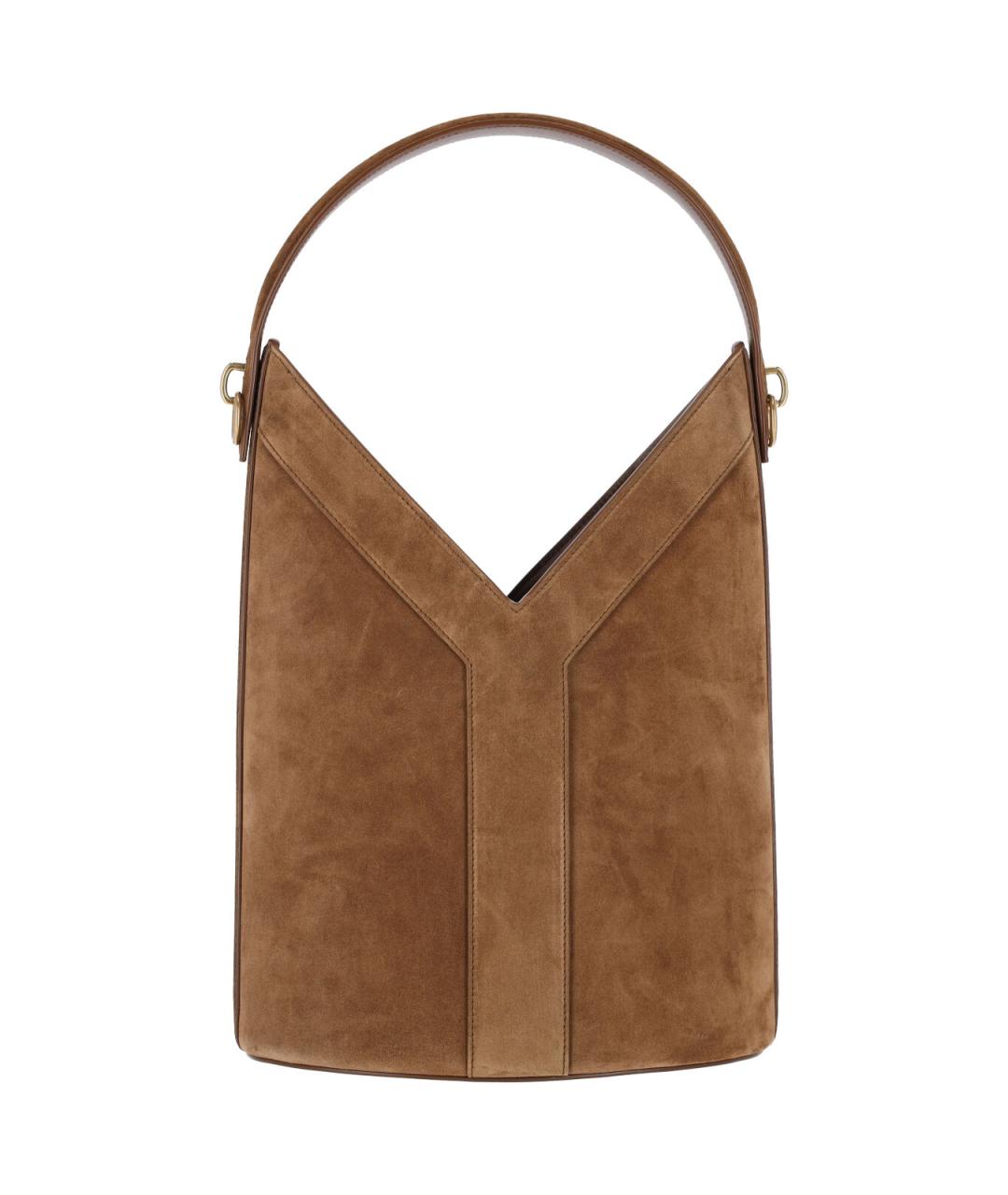 SAINT LAURENT Коричневая замшевая сумка тоут, фото 3