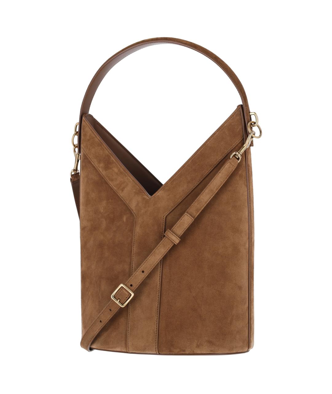 SAINT LAURENT Коричневая замшевая сумка тоут, фото 2