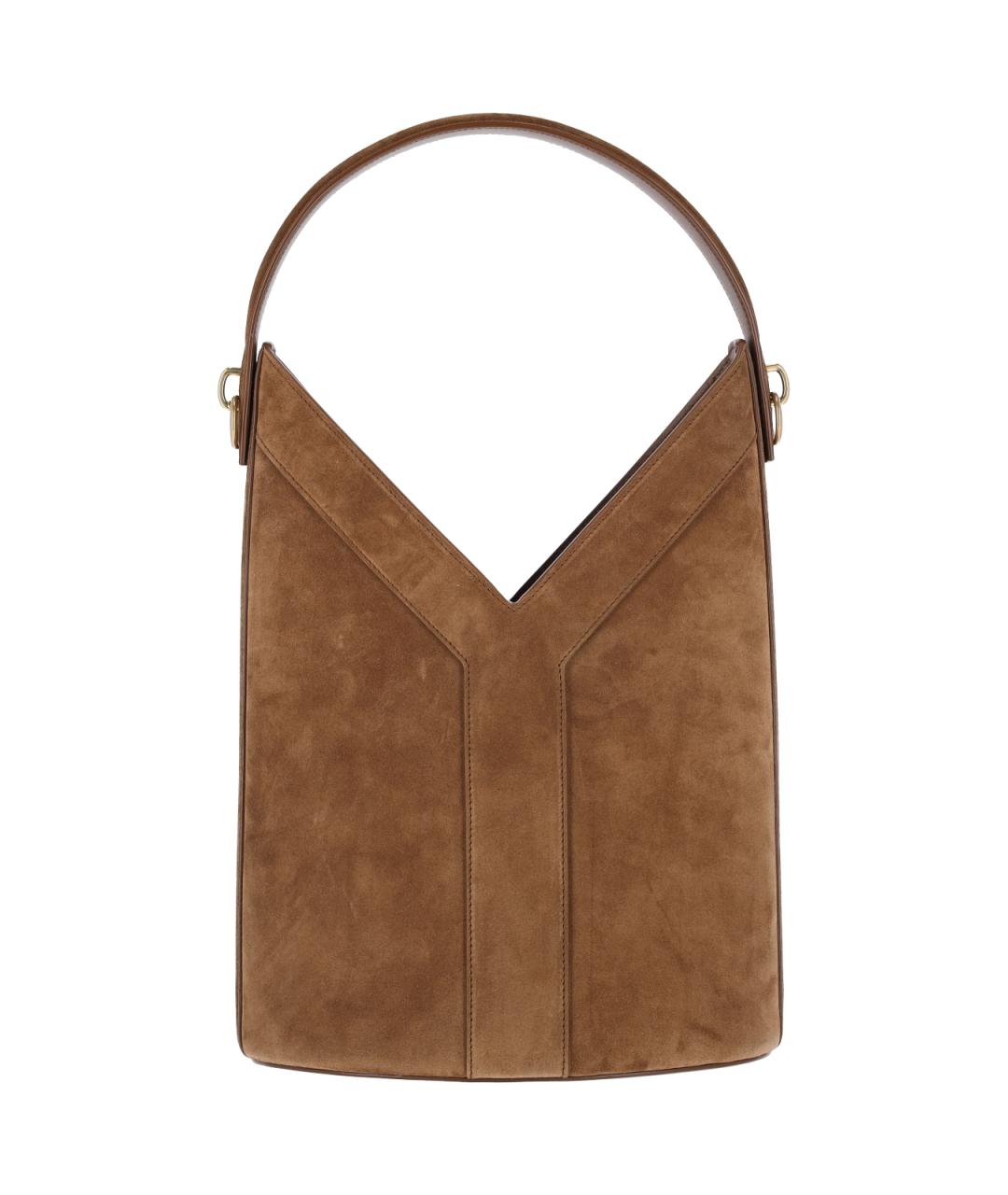 SAINT LAURENT Коричневая замшевая сумка тоут, фото 1