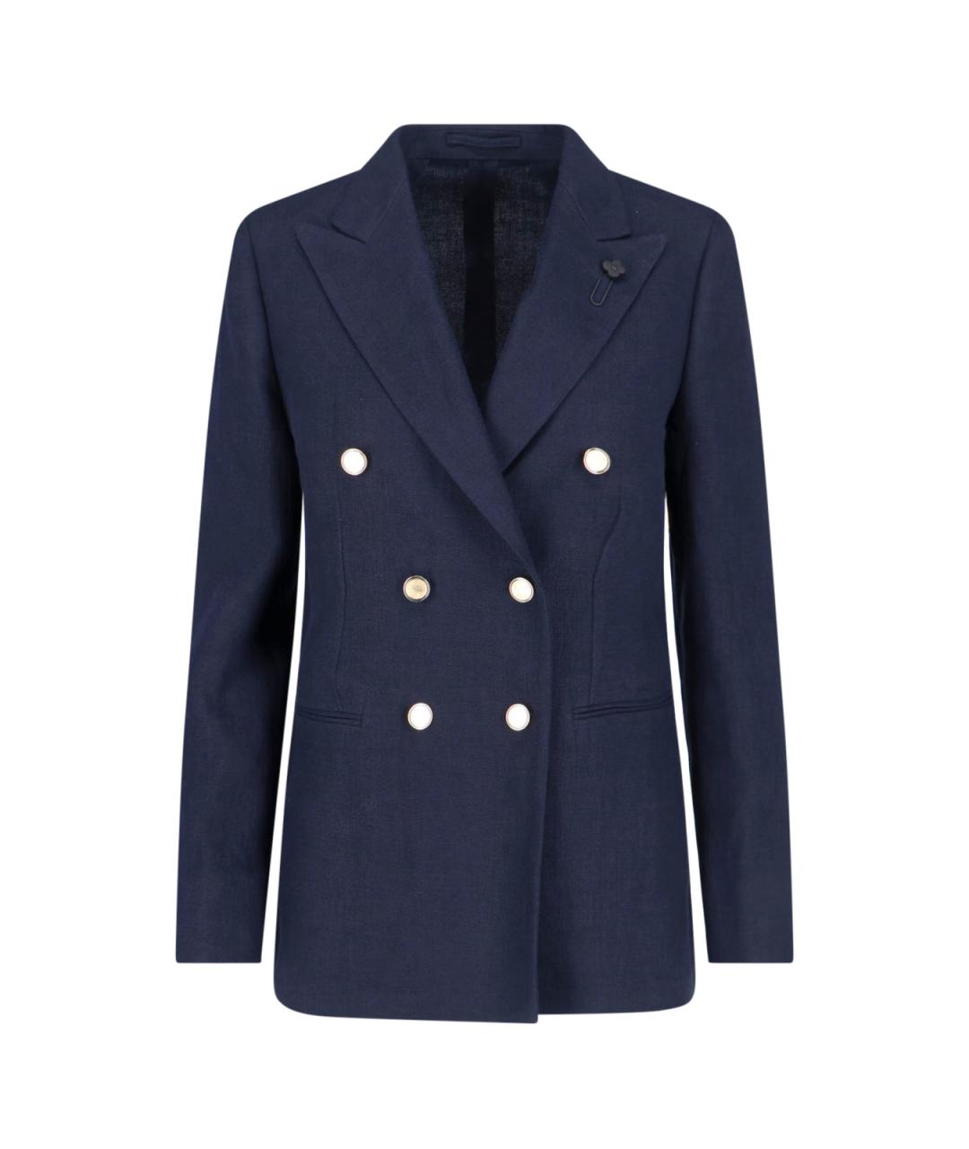 LARDINI Синий льняной жакет/пиджак, фото 1