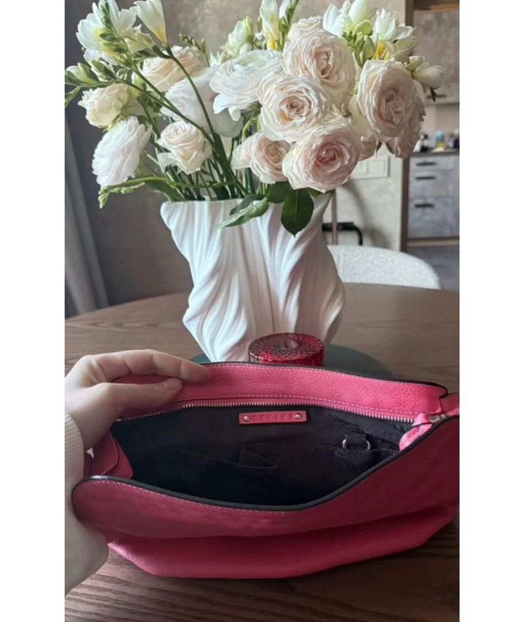 CELINE Розовая кожаная сумка с короткими ручками, фото 2