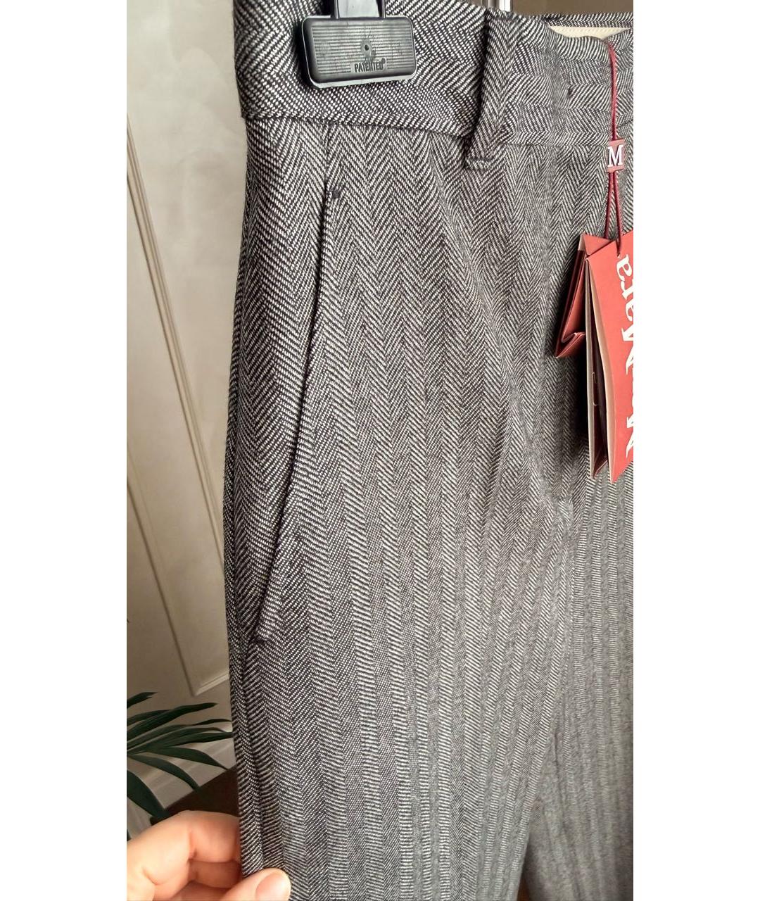 MAX MARA STUDIO Серые шерстяные прямые брюки, фото 4