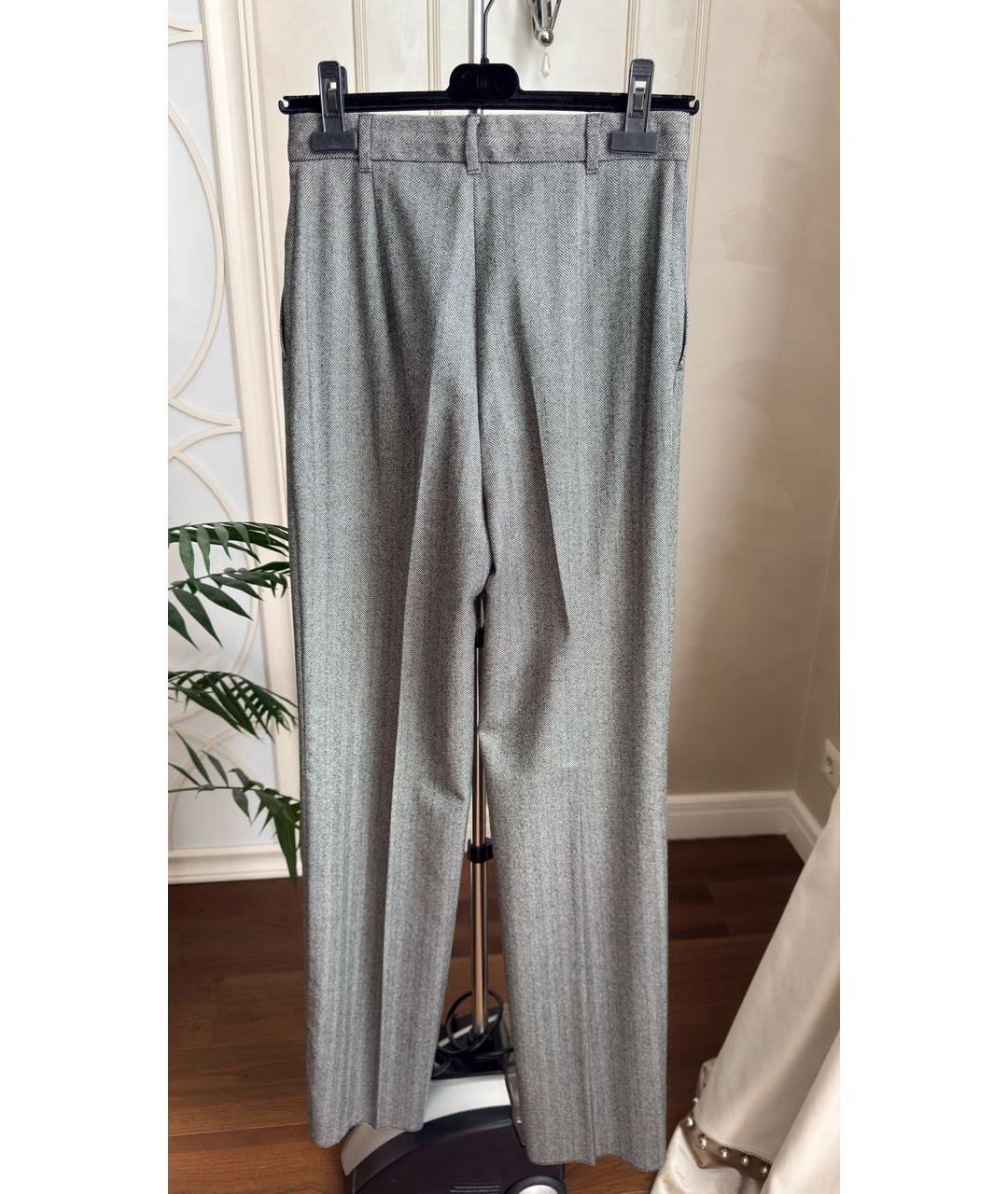 MAX MARA STUDIO Серые шерстяные прямые брюки, фото 2