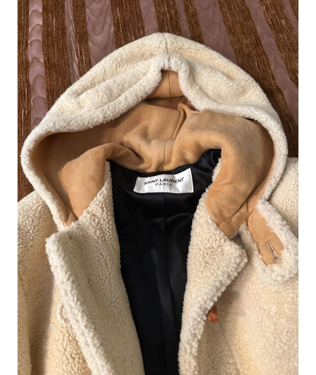 SAINT LAURENT Бежевая меховая дубленка, фото 4