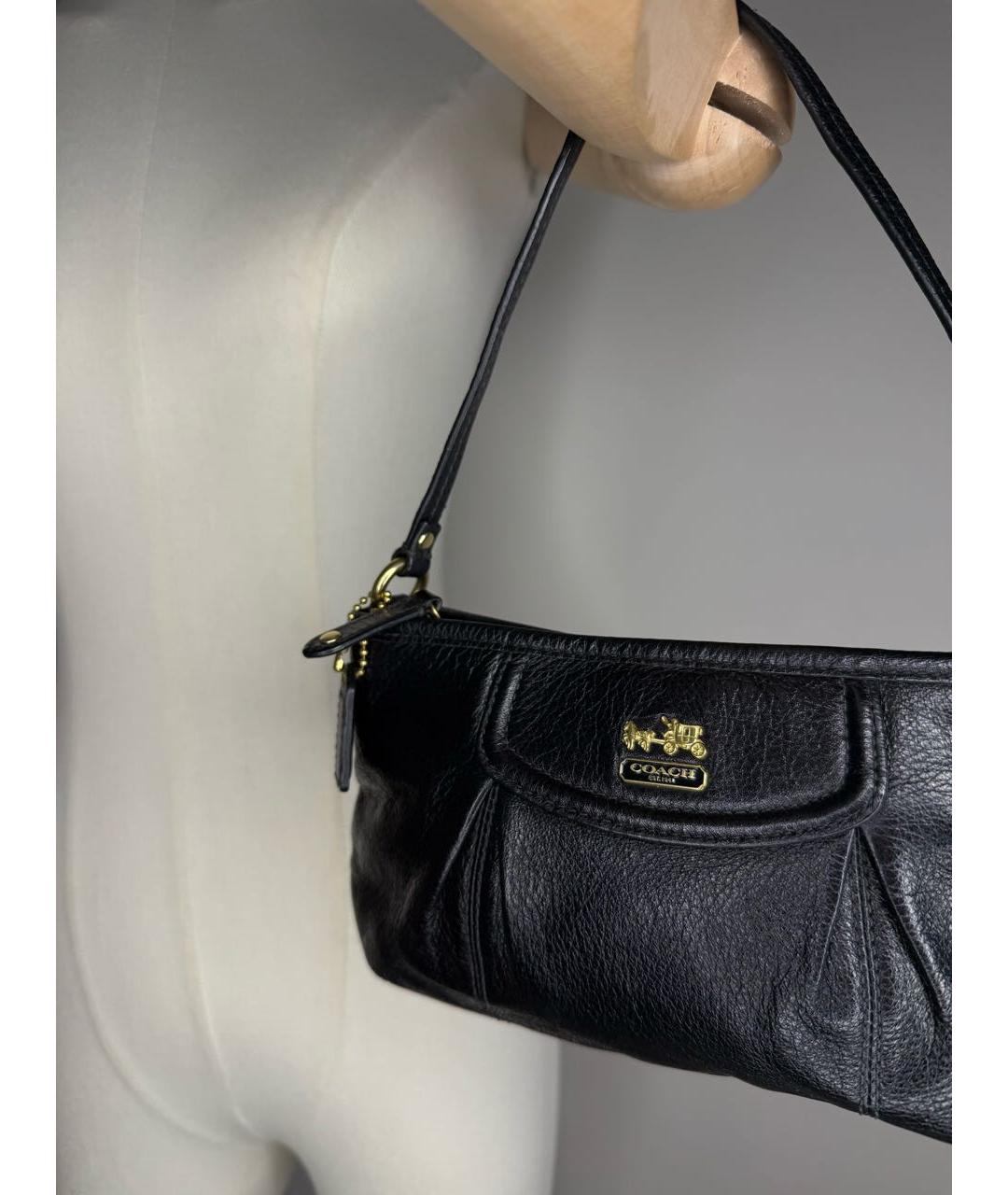 COACH Черная кожаная сумка с короткими ручками, фото 4