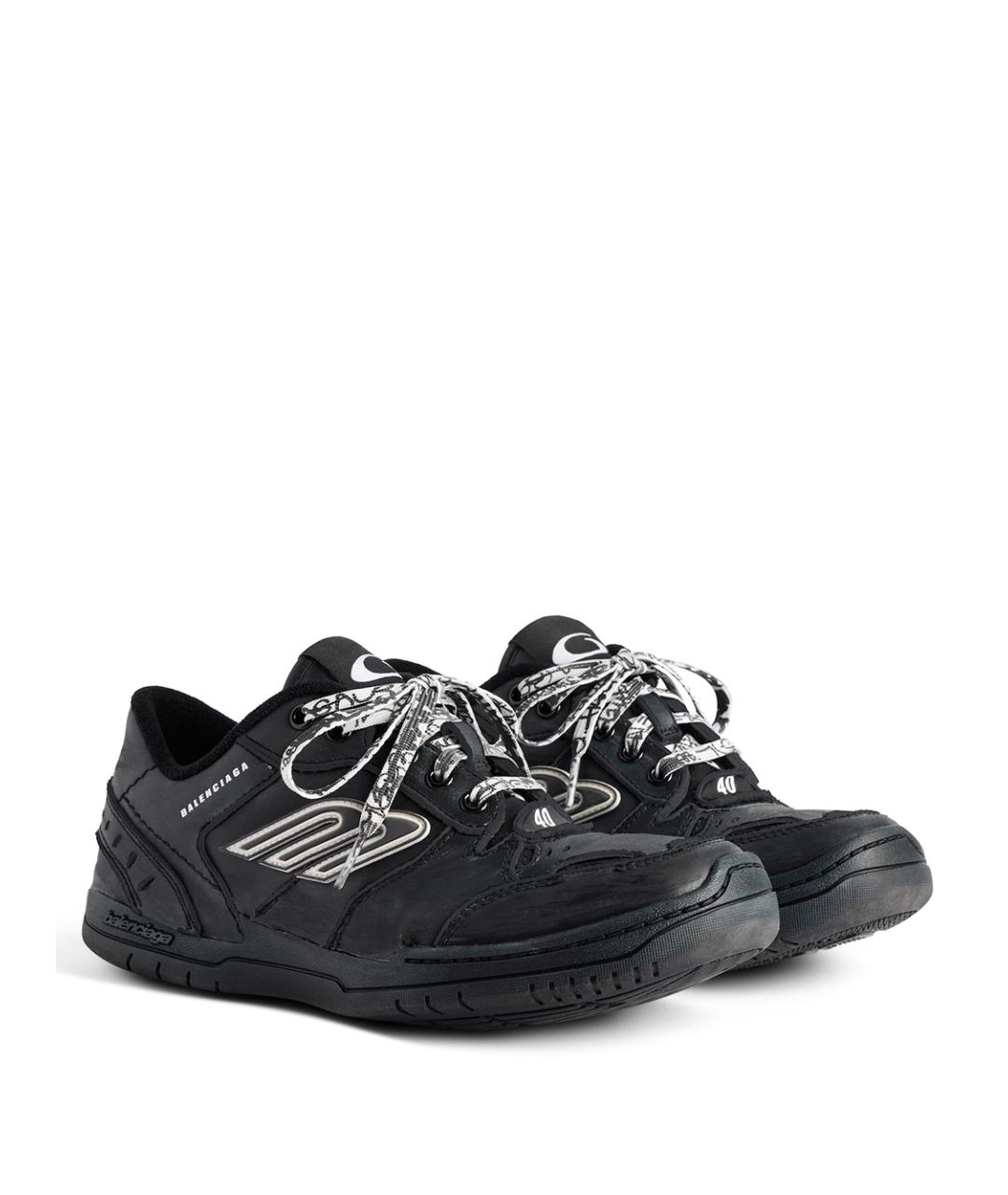 BALENCIAGA Черные кожаные низкие кроссовки / кеды, фото 3
