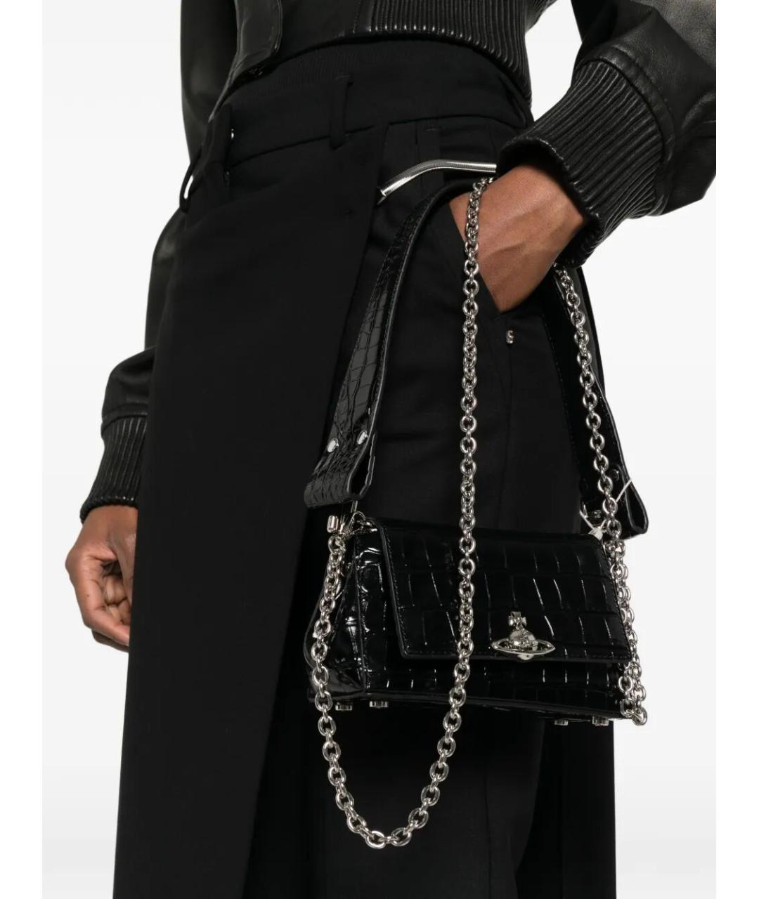 VIVIENNE WESTWOOD Черная кожаная сумка через плечо, фото 2