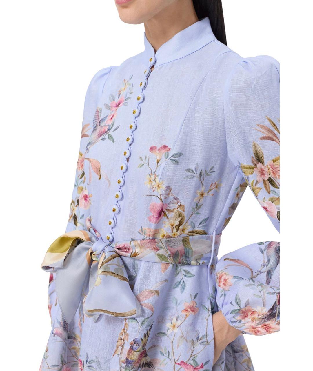 ZIMMERMANN Голубое льняное повседневное платье, фото 4