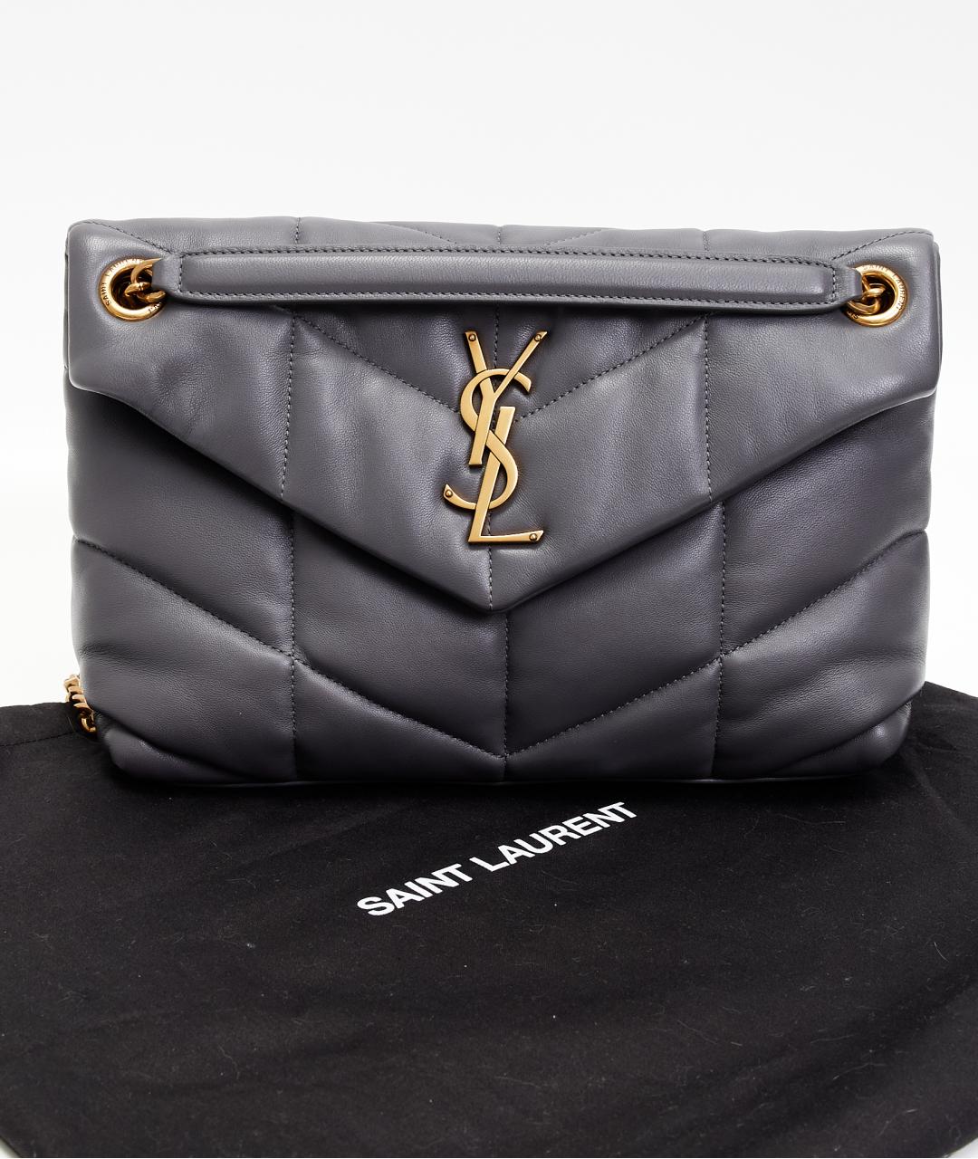 SAINT LAURENT Серая кожаная сумка через плечо, фото 7