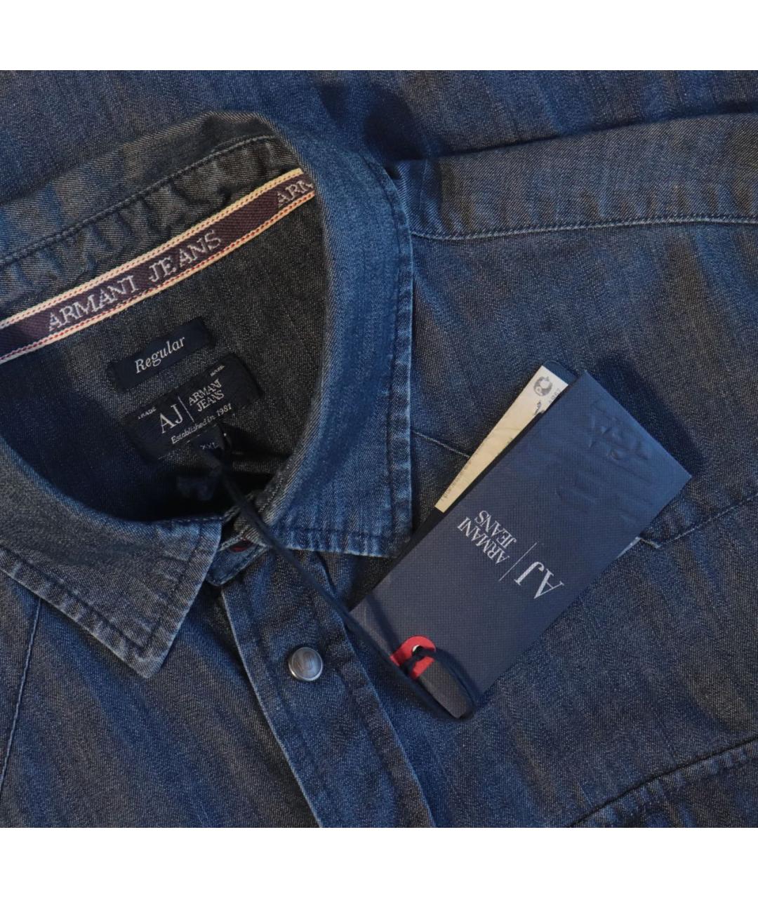 ARMANI JEANS Синяя хлопковая кэжуал рубашка, фото 4