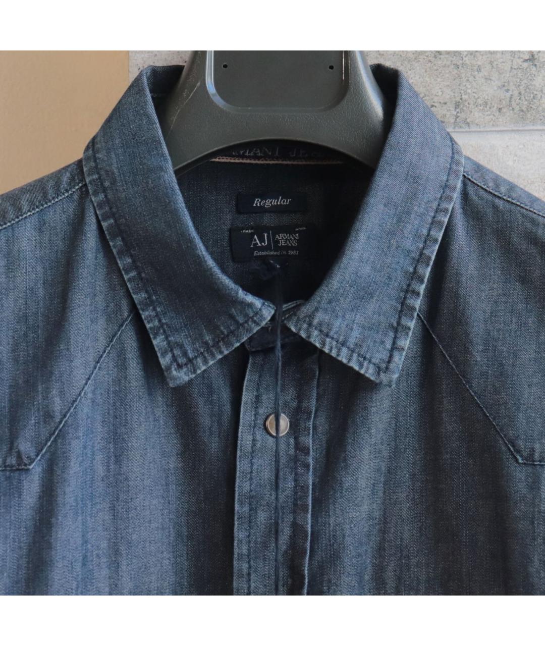 ARMANI JEANS Синяя хлопковая кэжуал рубашка, фото 3