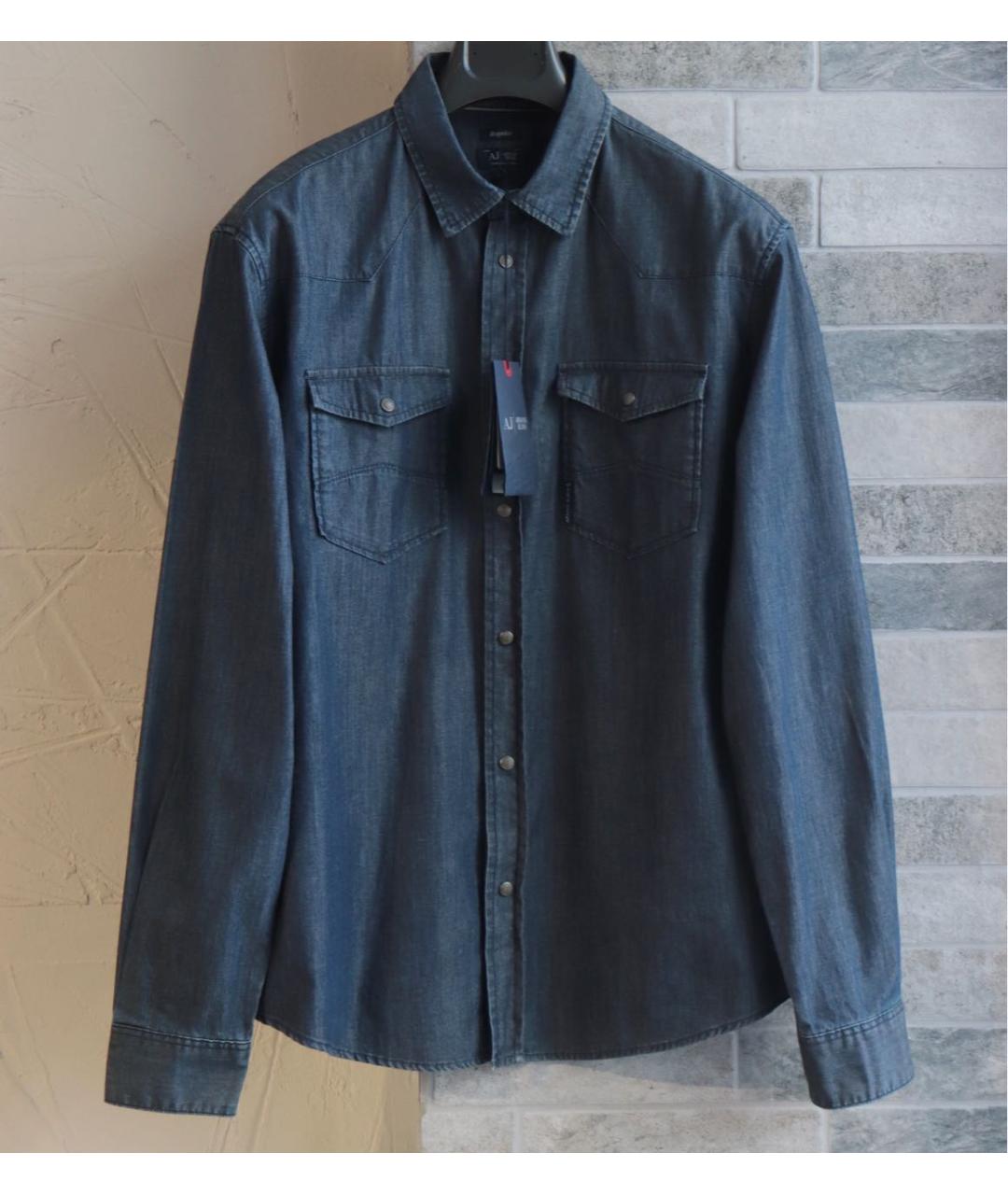 ARMANI JEANS Синяя хлопковая кэжуал рубашка, фото 9