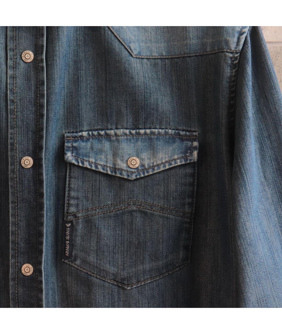 ARMANI JEANS Синяя хлопковая кэжуал рубашка, фото 6