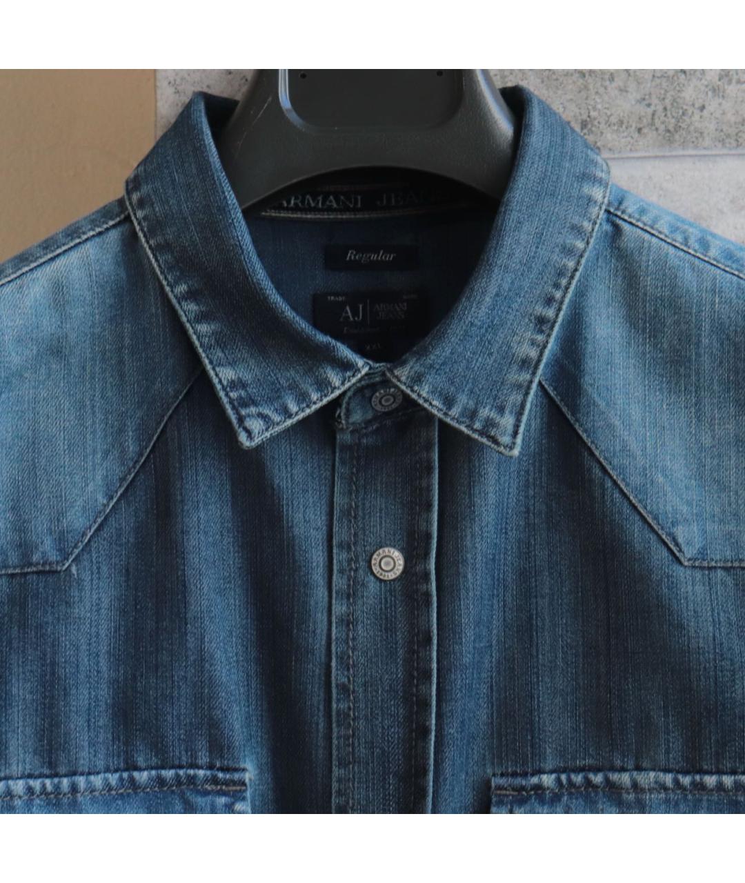 ARMANI JEANS Синяя хлопковая кэжуал рубашка, фото 5