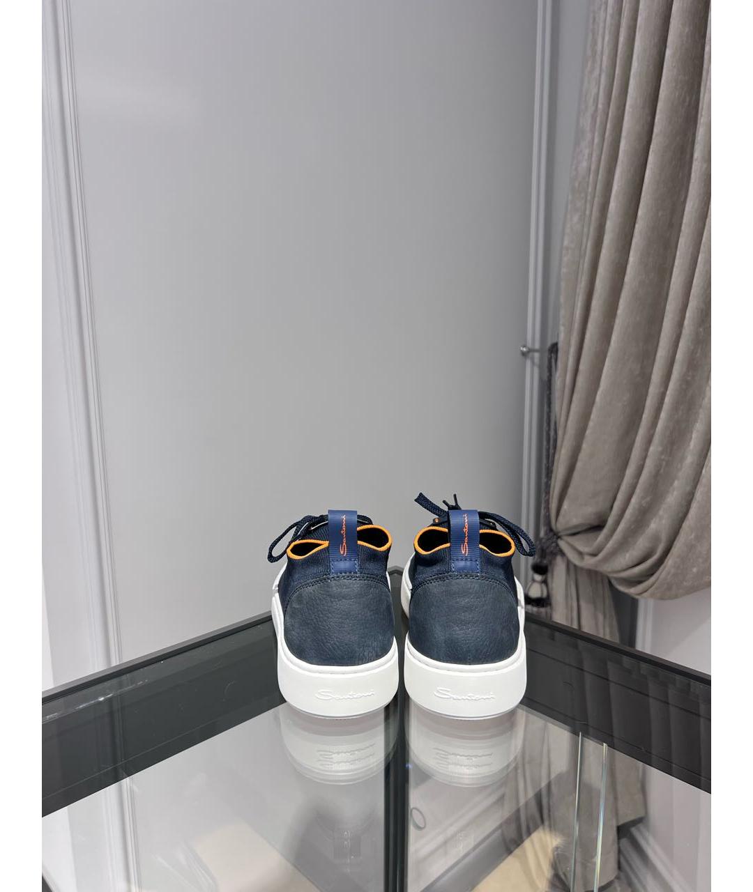 SANTONI Синие текстильные низкие кроссовки / кеды, фото 4