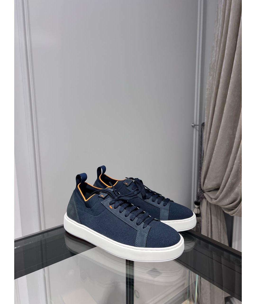 SANTONI Синие текстильные низкие кроссовки / кеды, фото 2