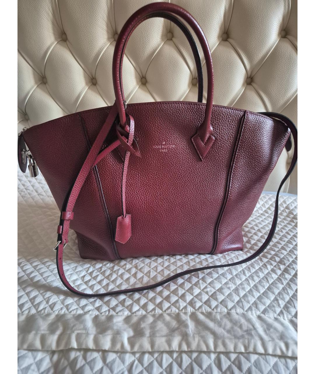 LOUIS VUITTON Бордовая кожаная сумка тоут, фото 10