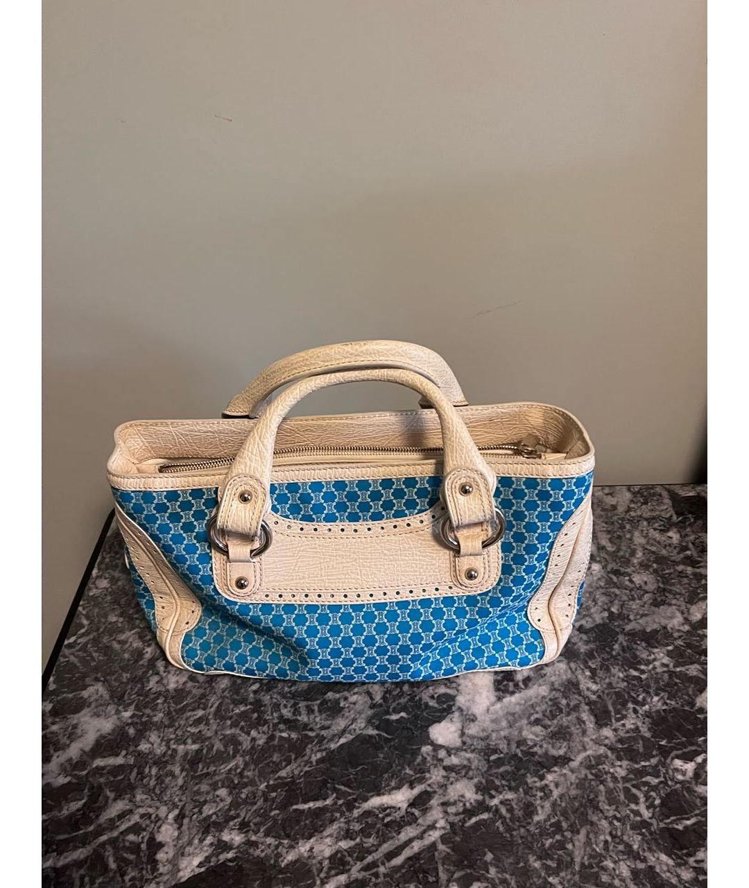 CELINE Бирюзовая тканевая сумка тоут, фото 5