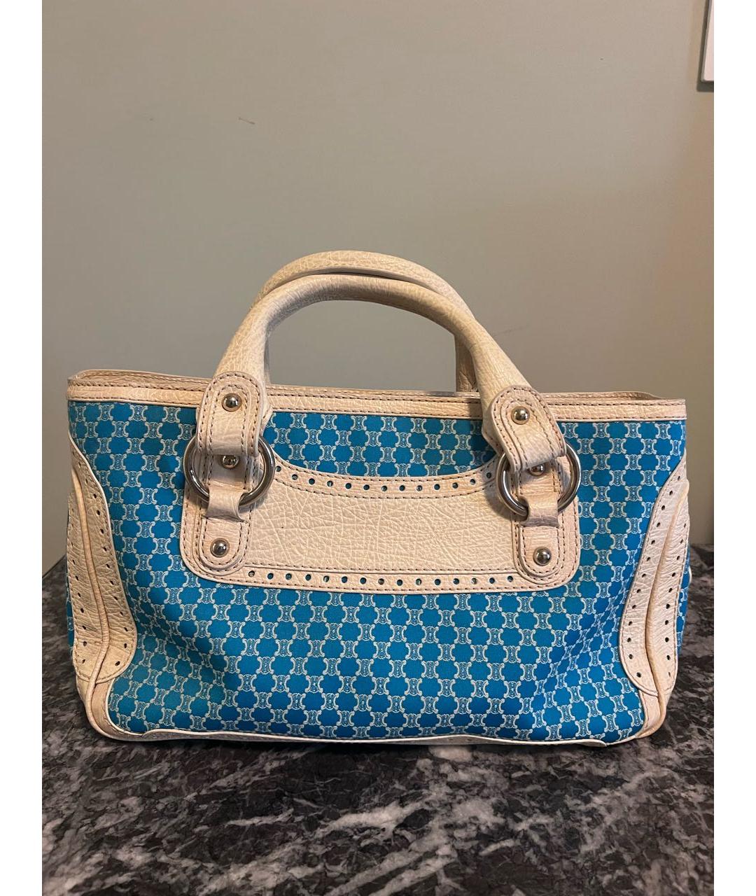 CELINE Бирюзовая тканевая сумка тоут, фото 3