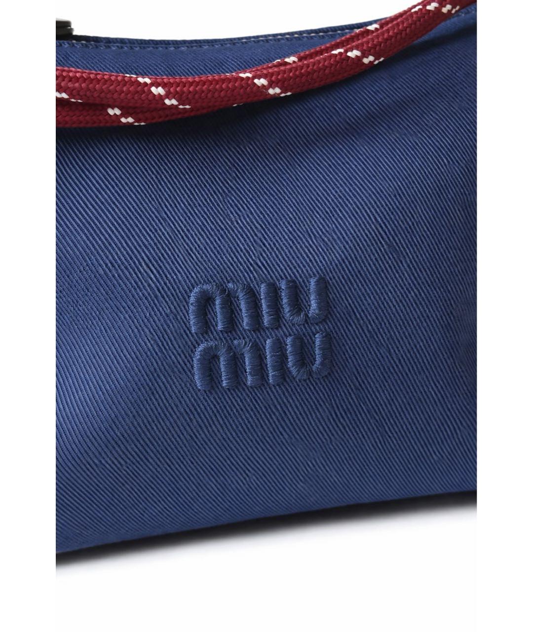 MIU MIU Темно-синяя тканевая сумка с короткими ручками, фото 2