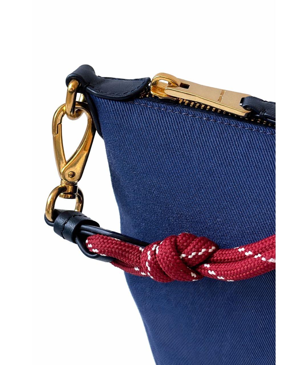 MIU MIU Темно-синяя тканевая сумка с короткими ручками, фото 4