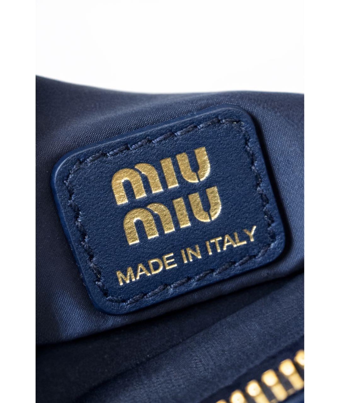MIU MIU Темно-синяя тканевая сумка с короткими ручками, фото 5