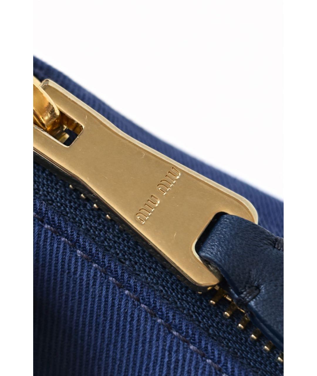 MIU MIU Темно-синяя тканевая сумка с короткими ручками, фото 3