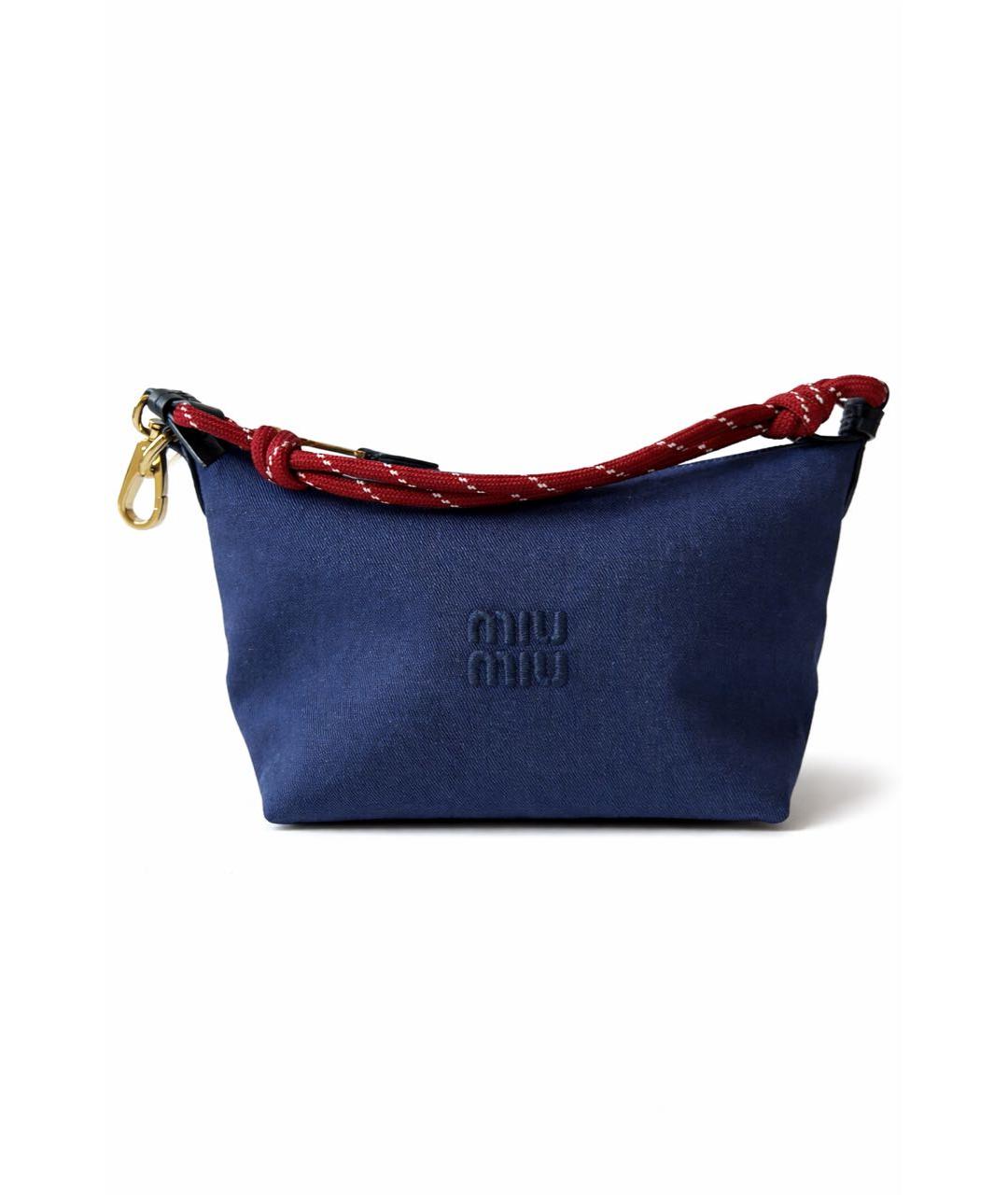 MIU MIU Темно-синяя тканевая сумка с короткими ручками, фото 6