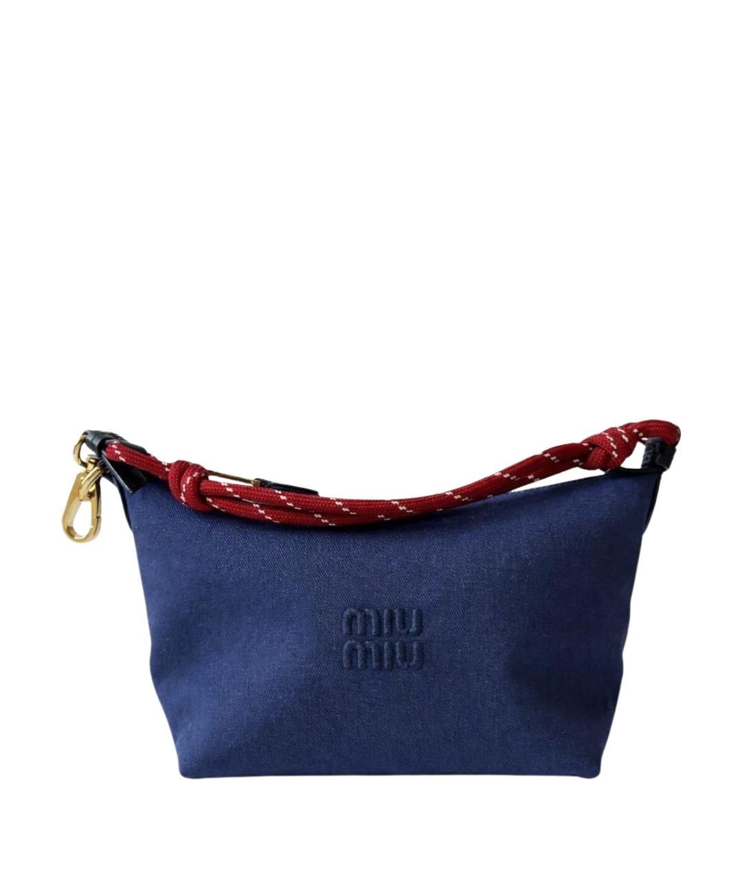 MIU MIU Темно-синяя тканевая сумка с короткими ручками, фото 1