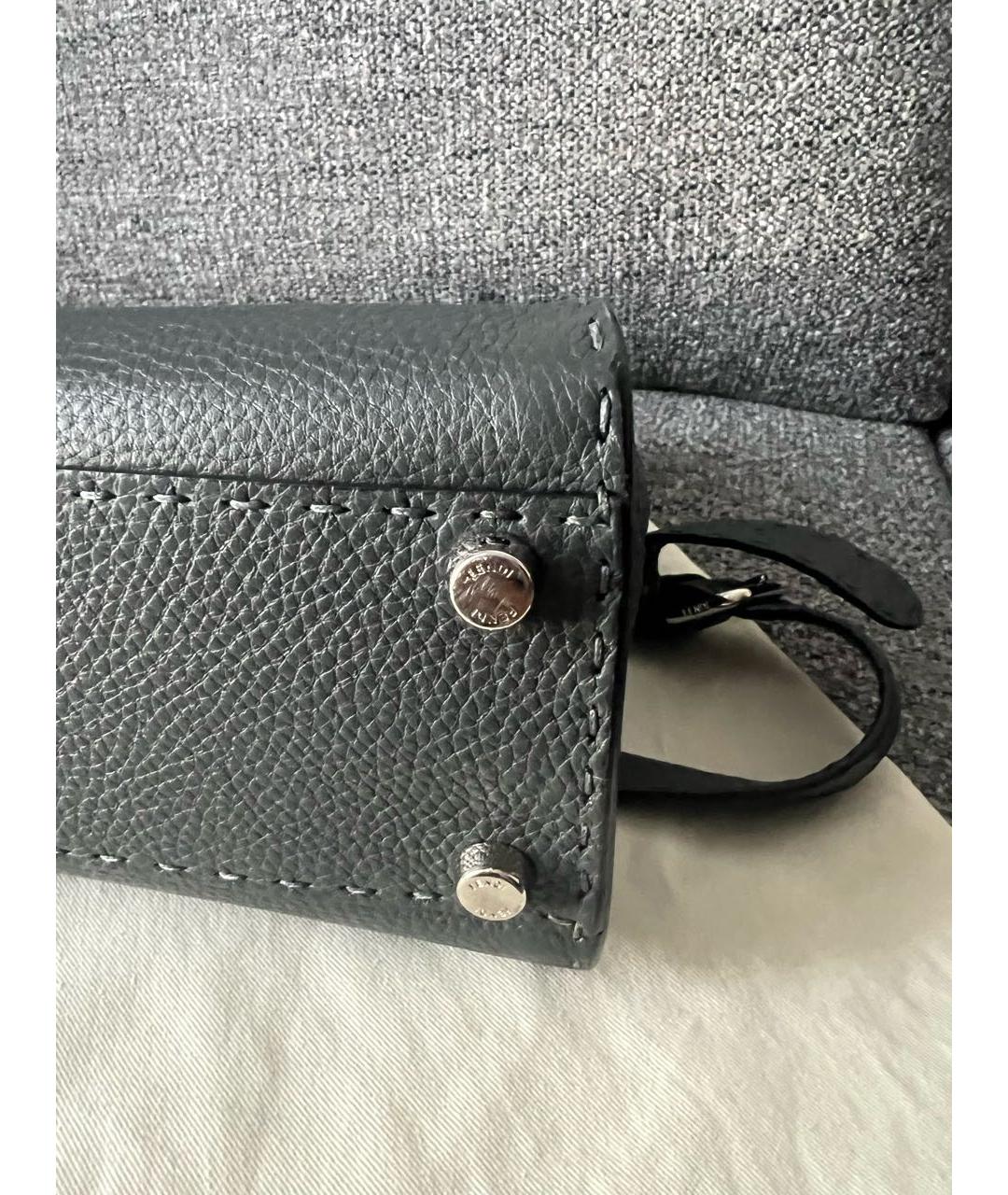 FENDI Серая кожаная сумка с короткими ручками, фото 6