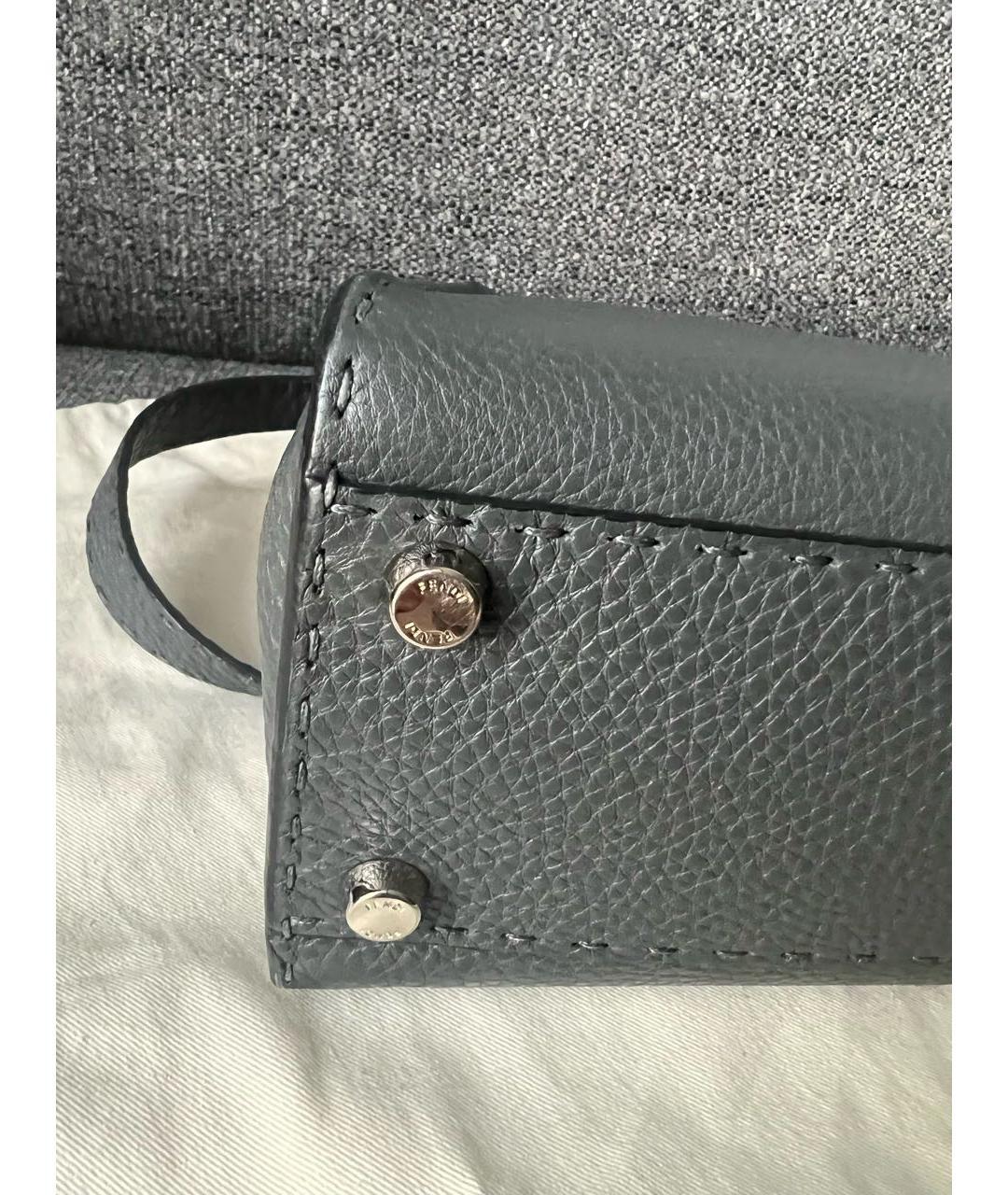 FENDI Серая кожаная сумка с короткими ручками, фото 5