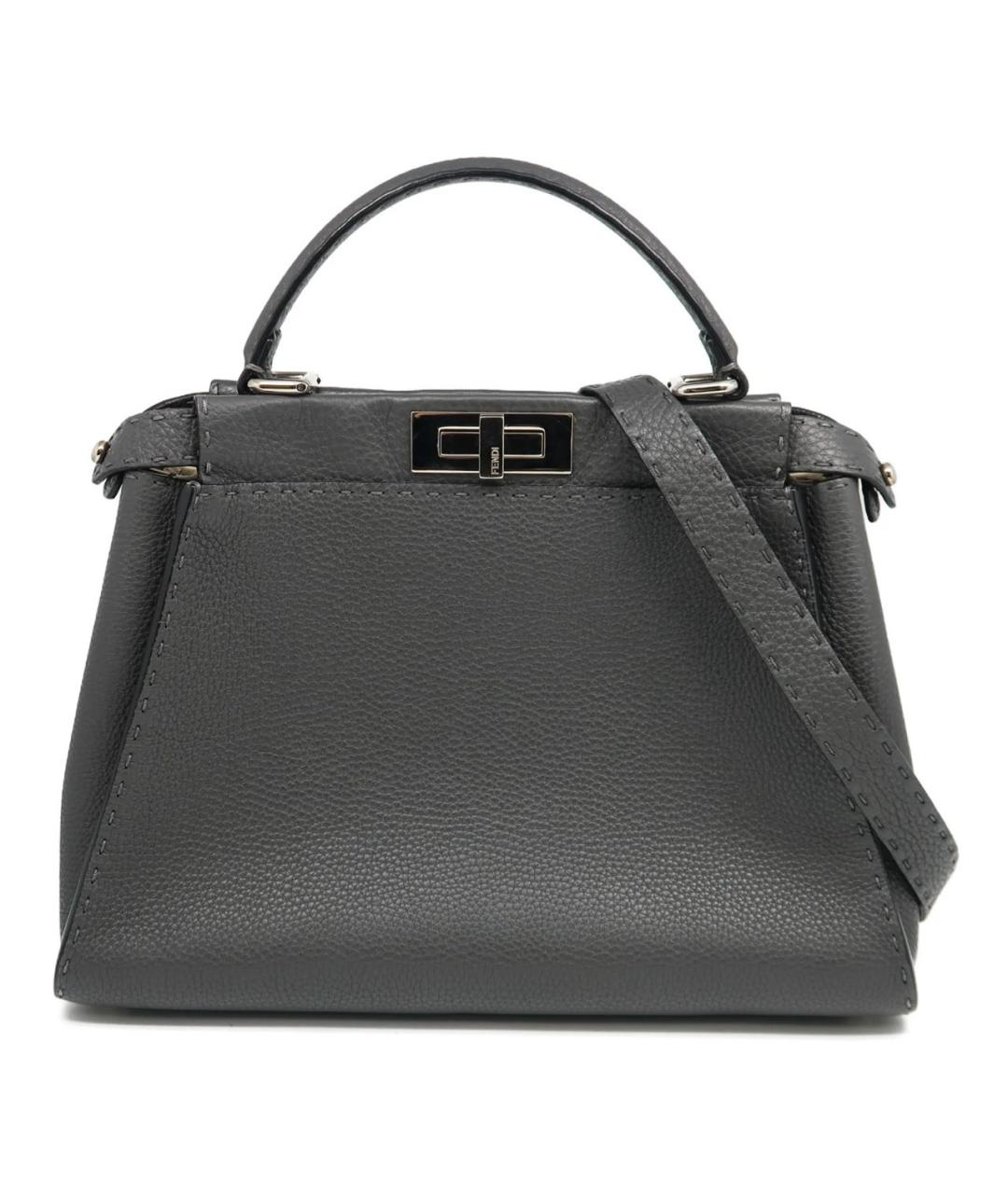 FENDI Серая кожаная сумка с короткими ручками, фото 1