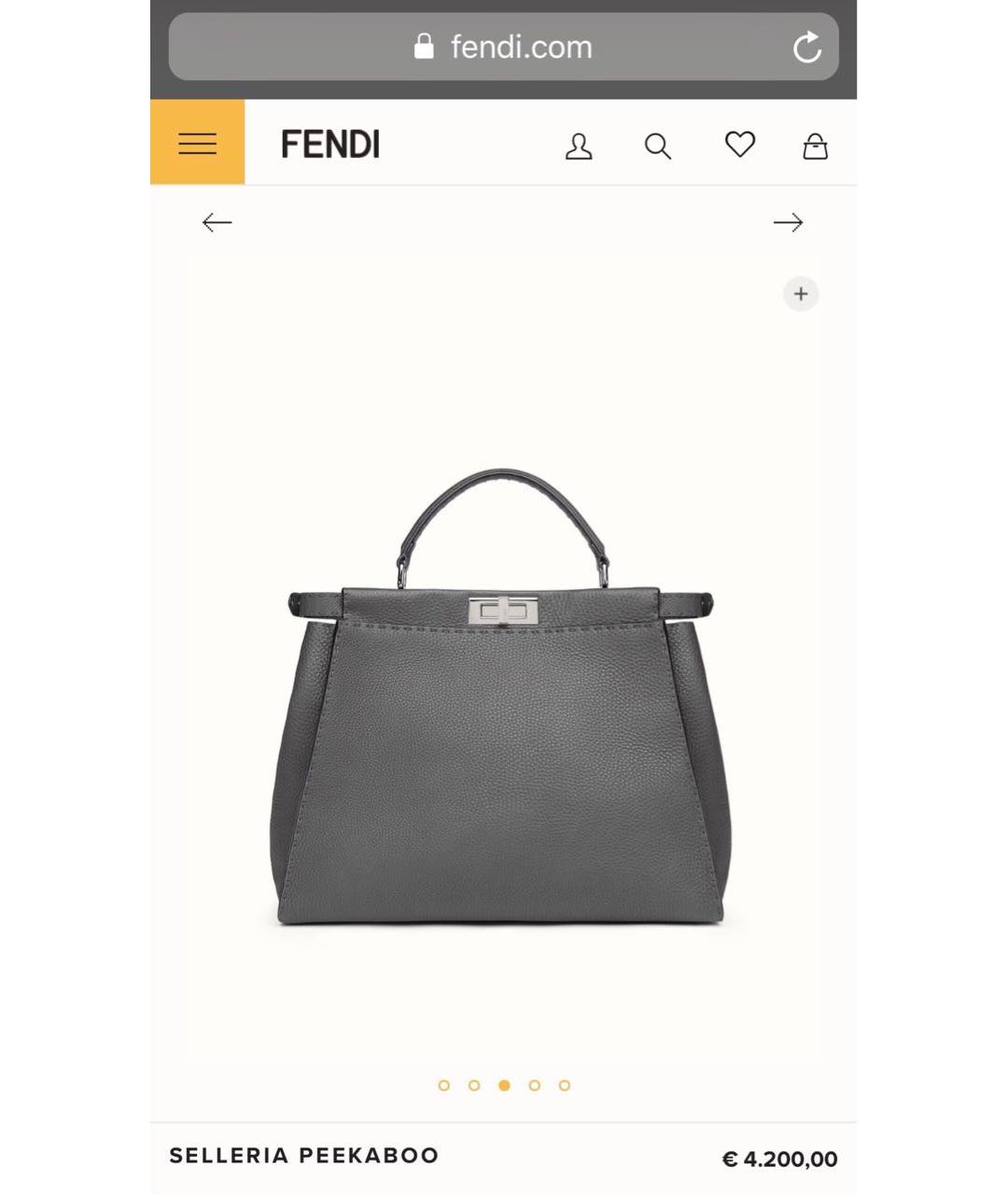 FENDI Серая кожаная сумка с короткими ручками, фото 7