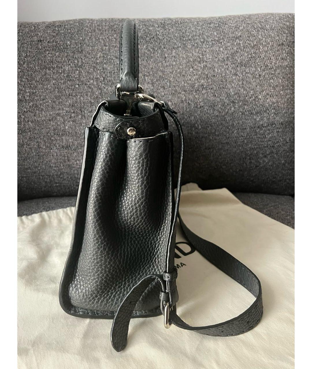 FENDI Серая кожаная сумка с короткими ручками, фото 3