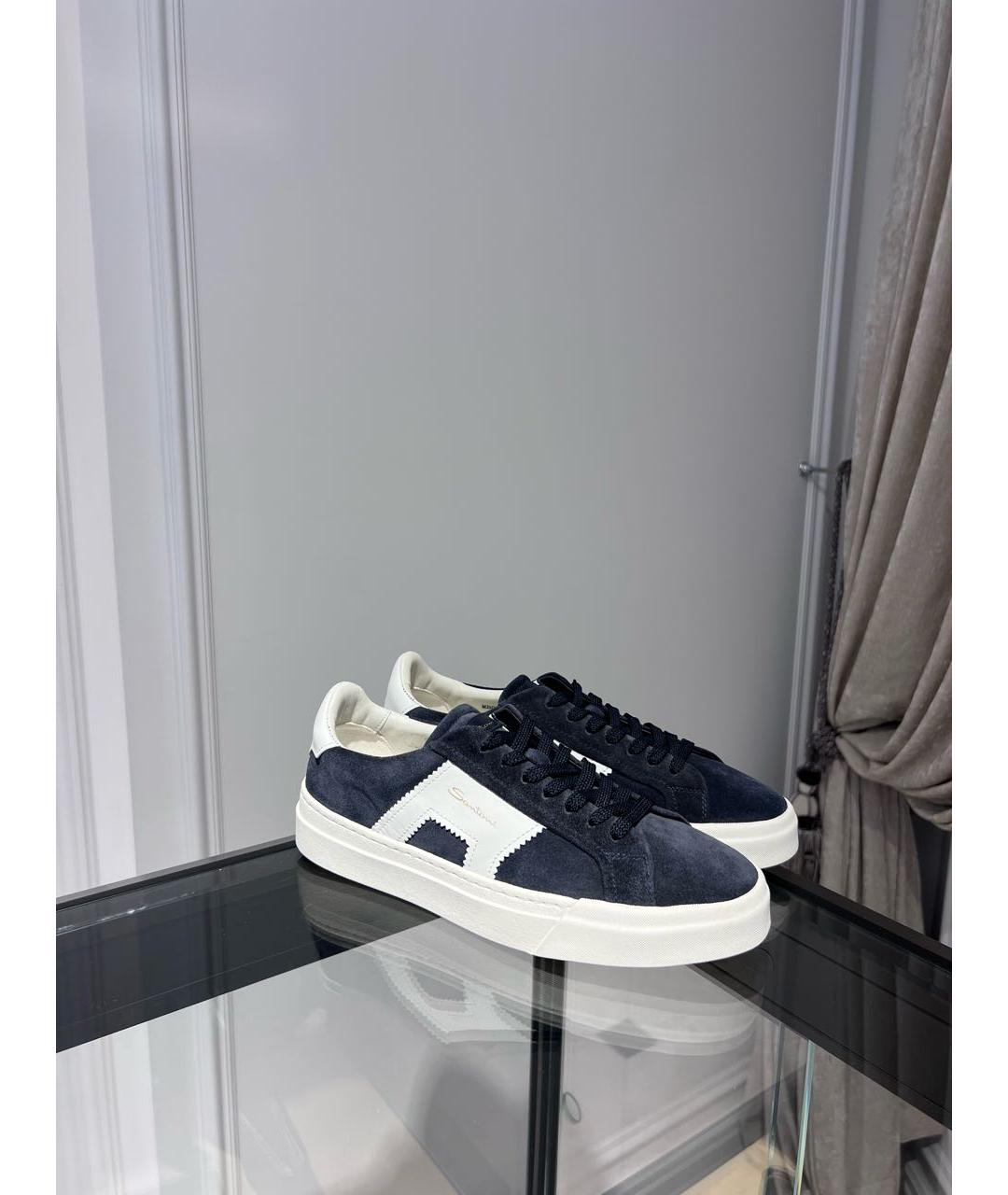 SANTONI Темно-синие замшевые низкие кроссовки / кеды, фото 2