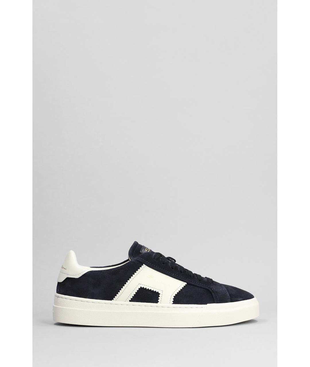 SANTONI Темно-синие замшевые низкие кроссовки / кеды, фото 5