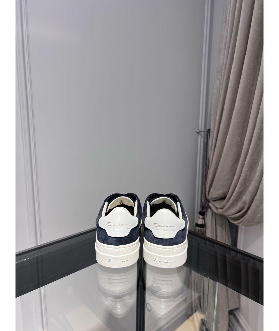 SANTONI Темно-синие замшевые низкие кроссовки / кеды, фото 4