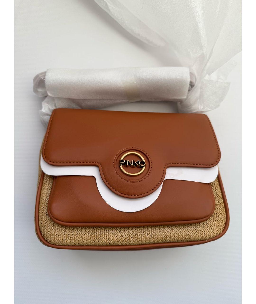 PINKO Коричневая кожаная сумка через плечо, фото 4