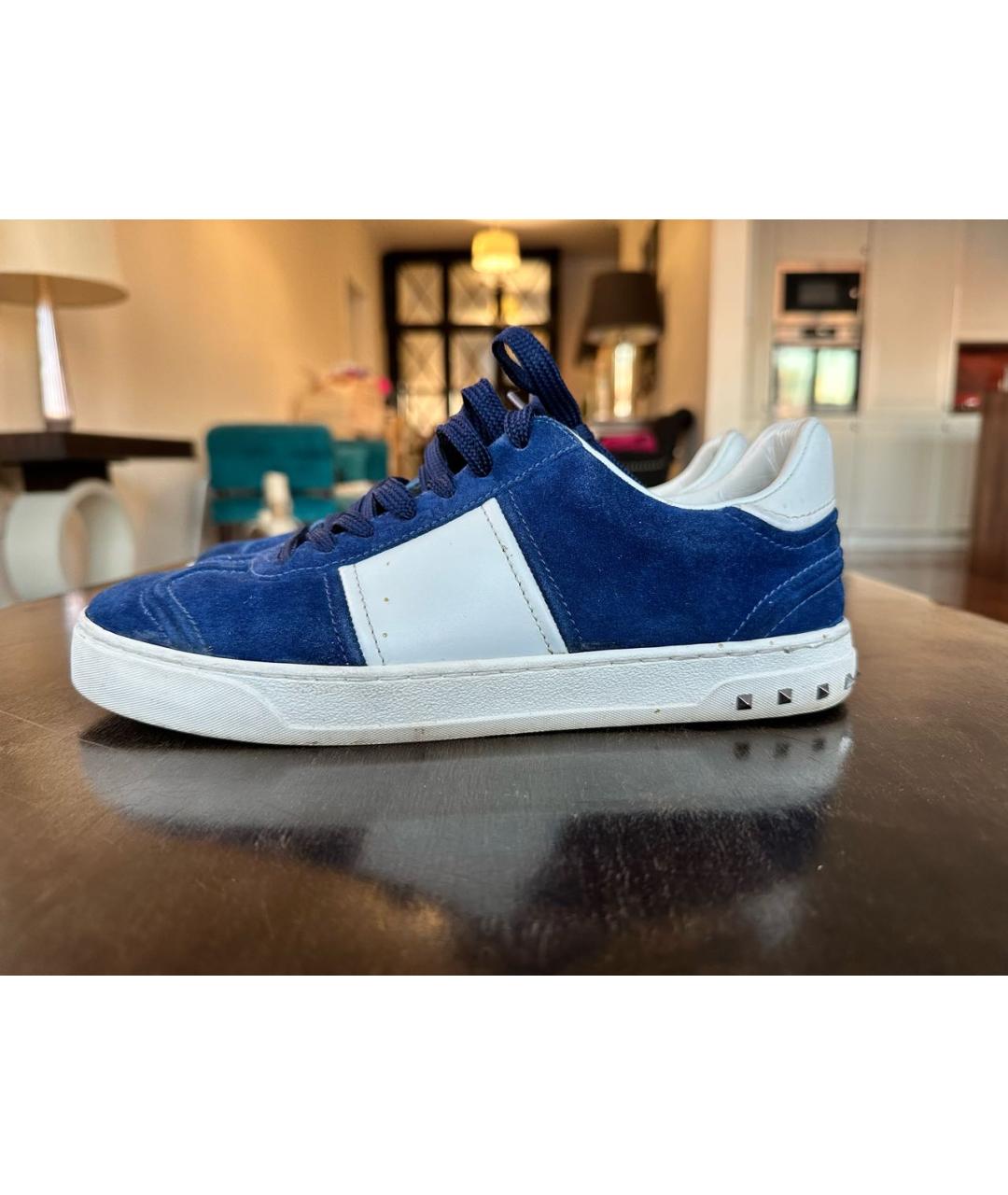 VALENTINO Синие замшевые низкие кроссовки / кеды, фото 8