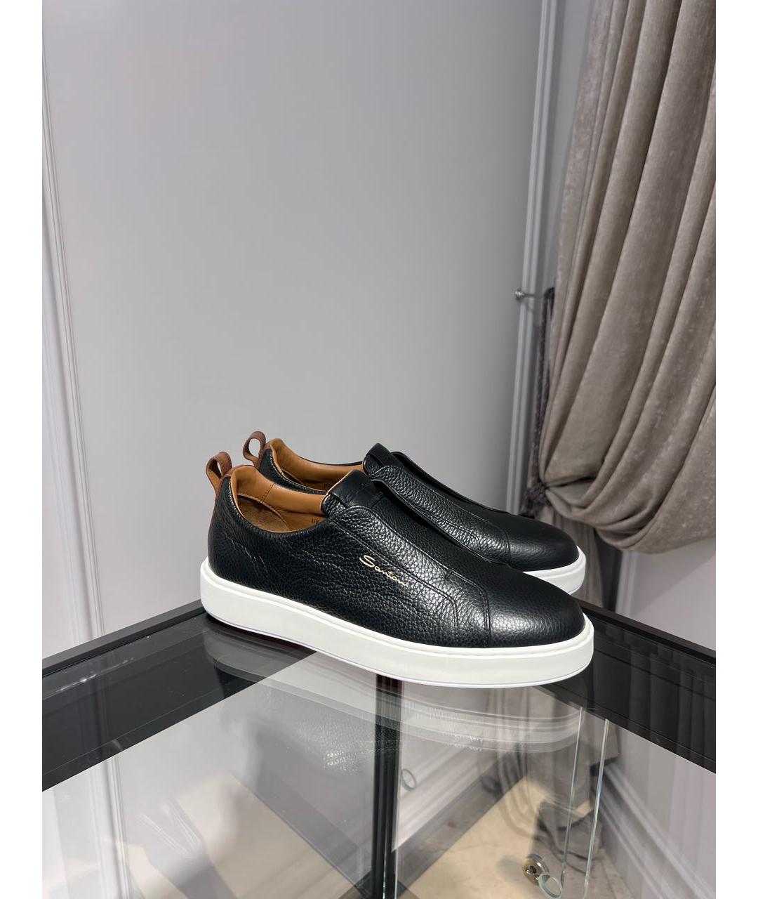 SANTONI Черные кожаные слипоны, фото 2