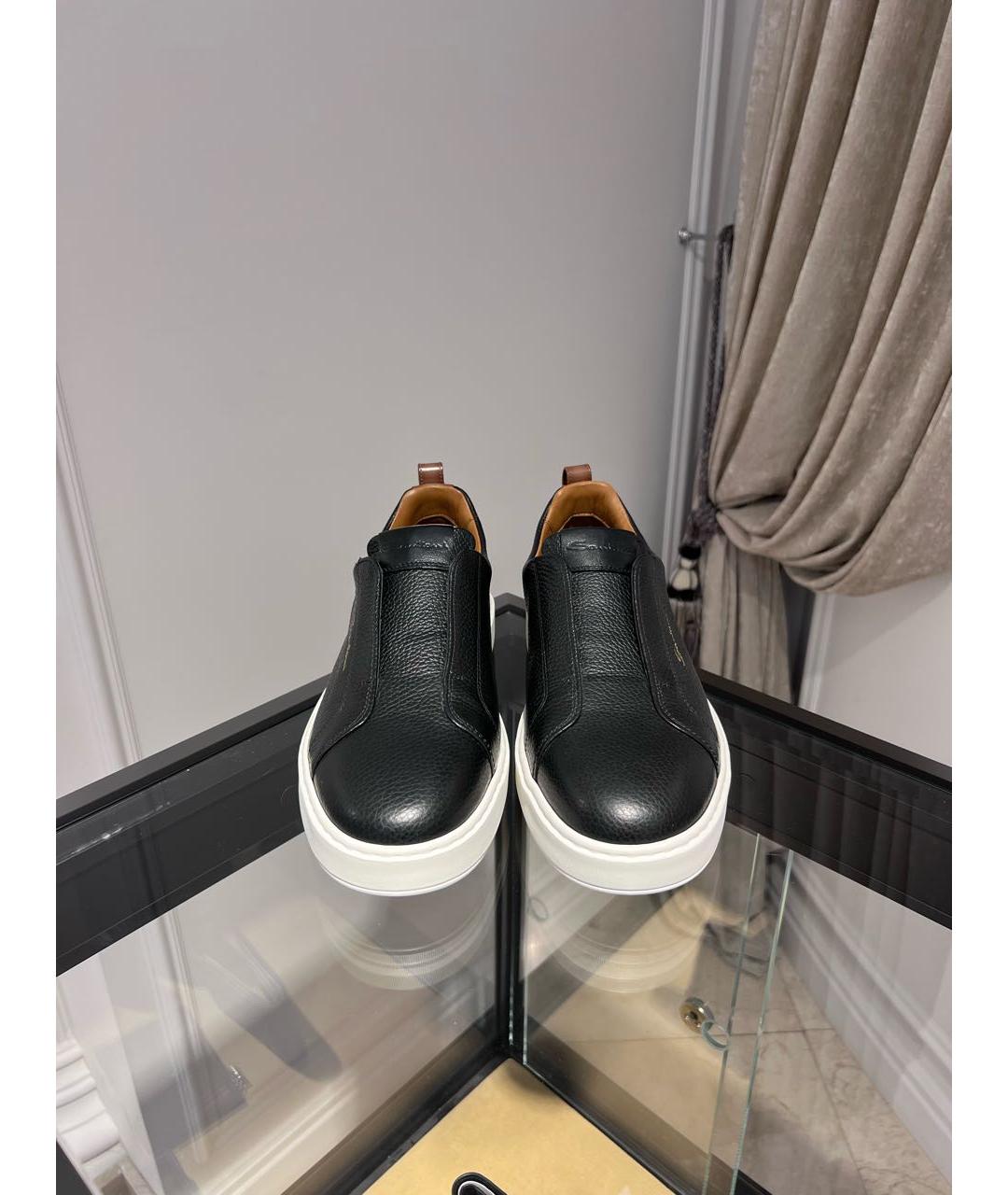 SANTONI Черные кожаные слипоны, фото 3