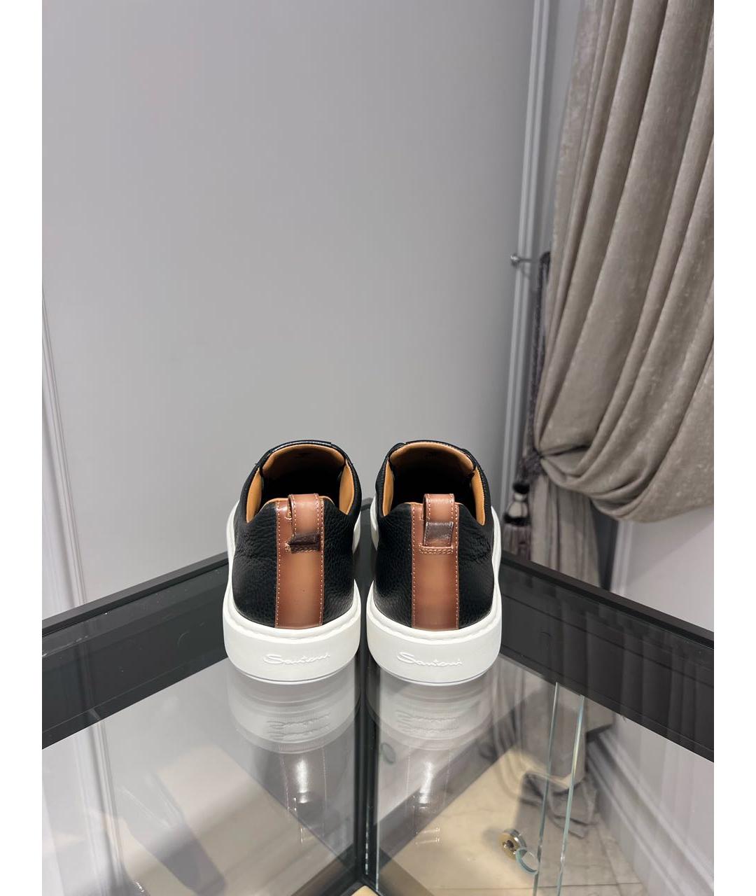 SANTONI Черные кожаные слипоны, фото 4