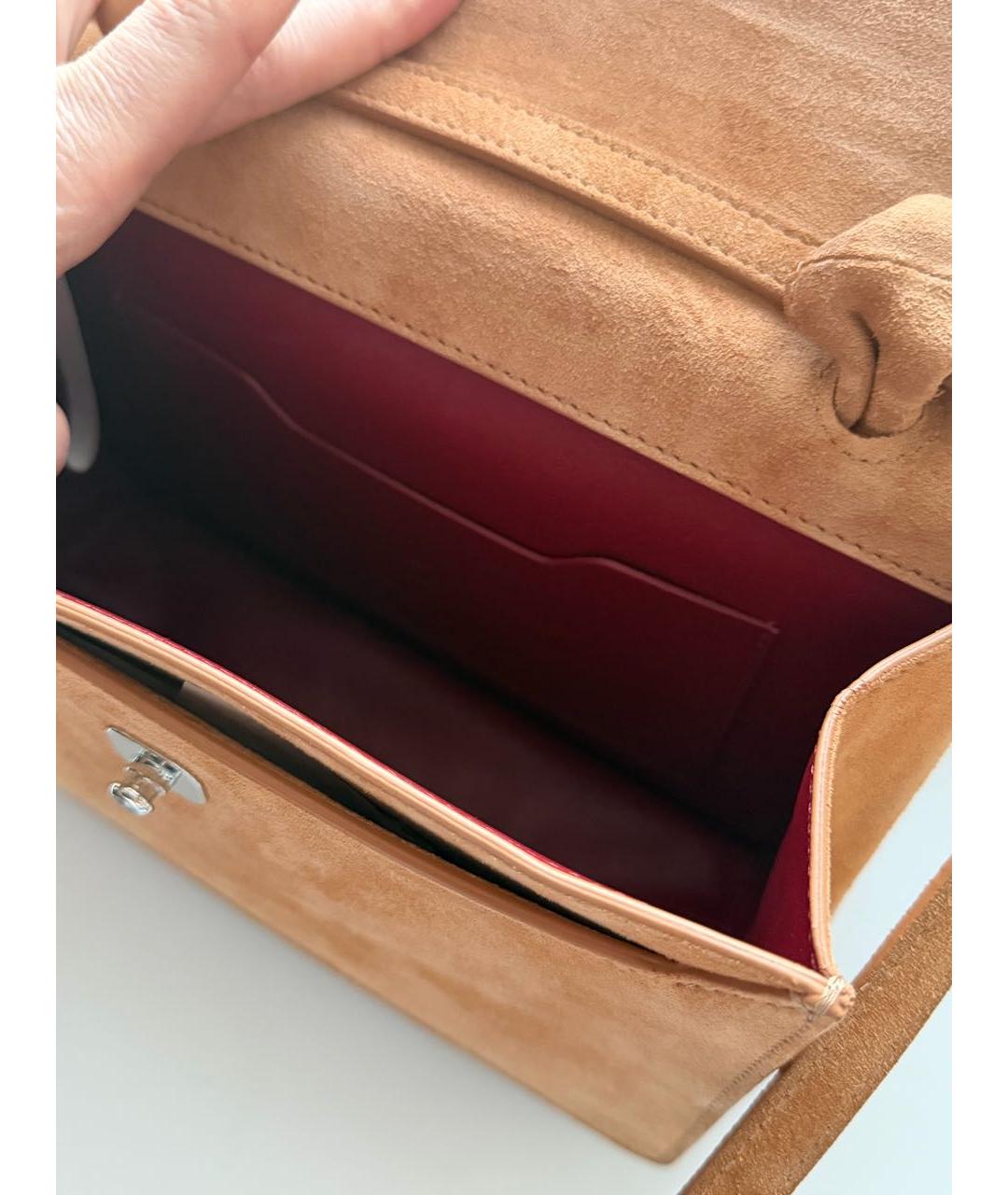 OFF-WHITE Горчичная замшевая сумка с короткими ручками, фото 7