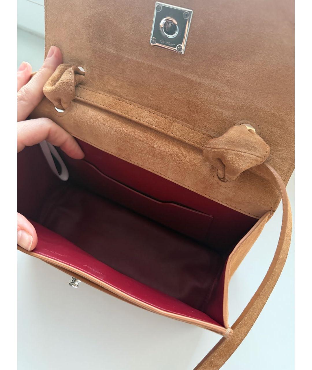 OFF-WHITE Горчичная замшевая сумка с короткими ручками, фото 4