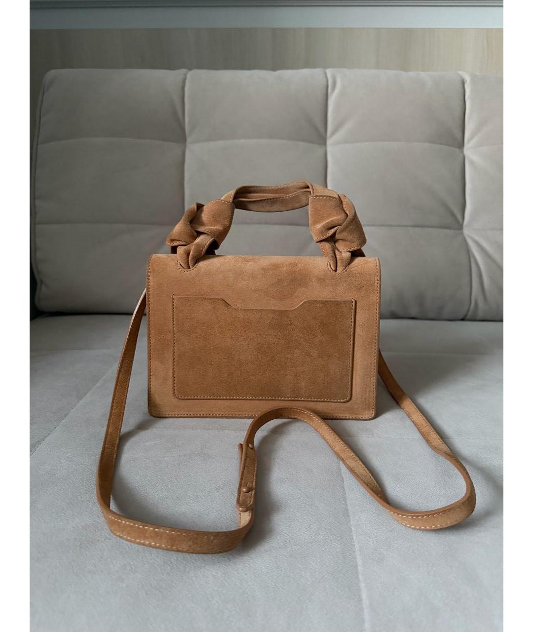 OFF-WHITE Горчичная замшевая сумка с короткими ручками, фото 3
