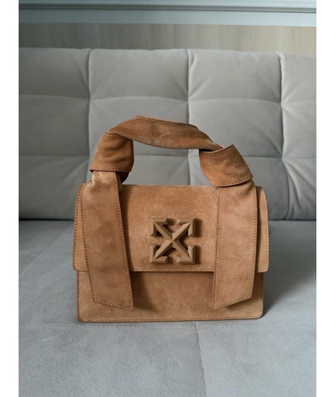 OFF-WHITE Горчичная замшевая сумка с короткими ручками, фото 9