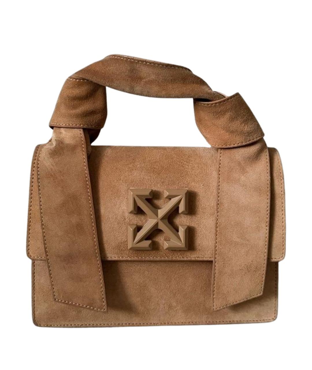 OFF-WHITE Горчичная замшевая сумка с короткими ручками, фото 1