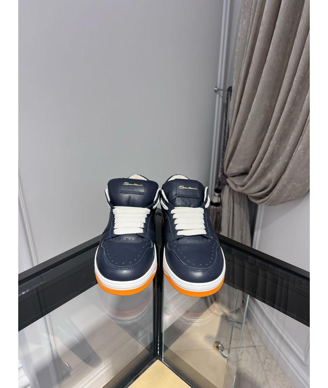 SANTONI Синие кожаные низкие кроссовки / кеды, фото 2