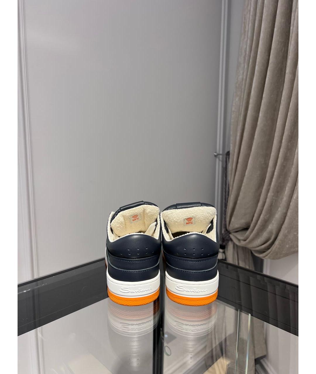 SANTONI Синие кожаные низкие кроссовки / кеды, фото 3